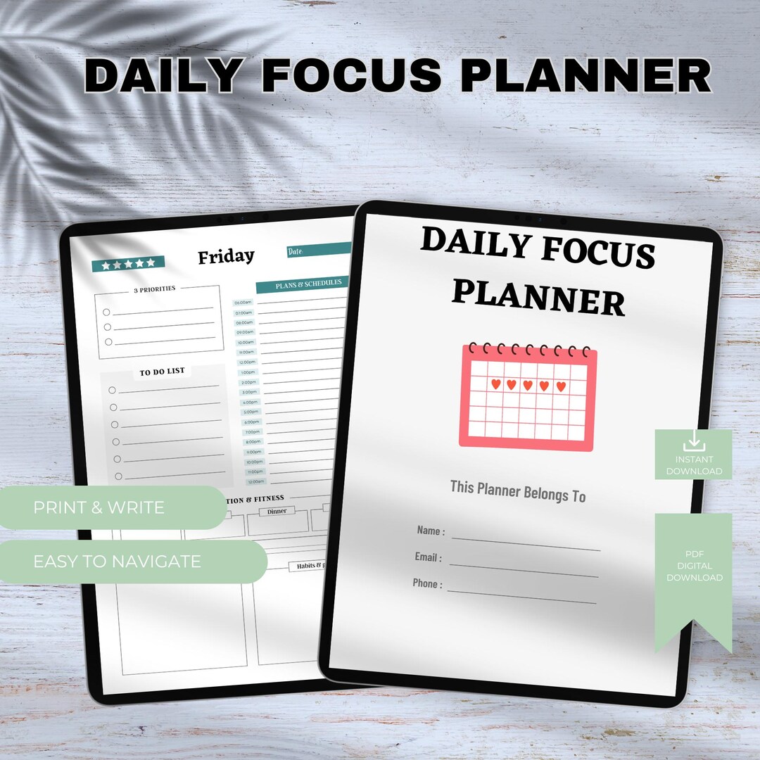 Daily Focus Planner — Productivity & Goal Tracker - Etsy