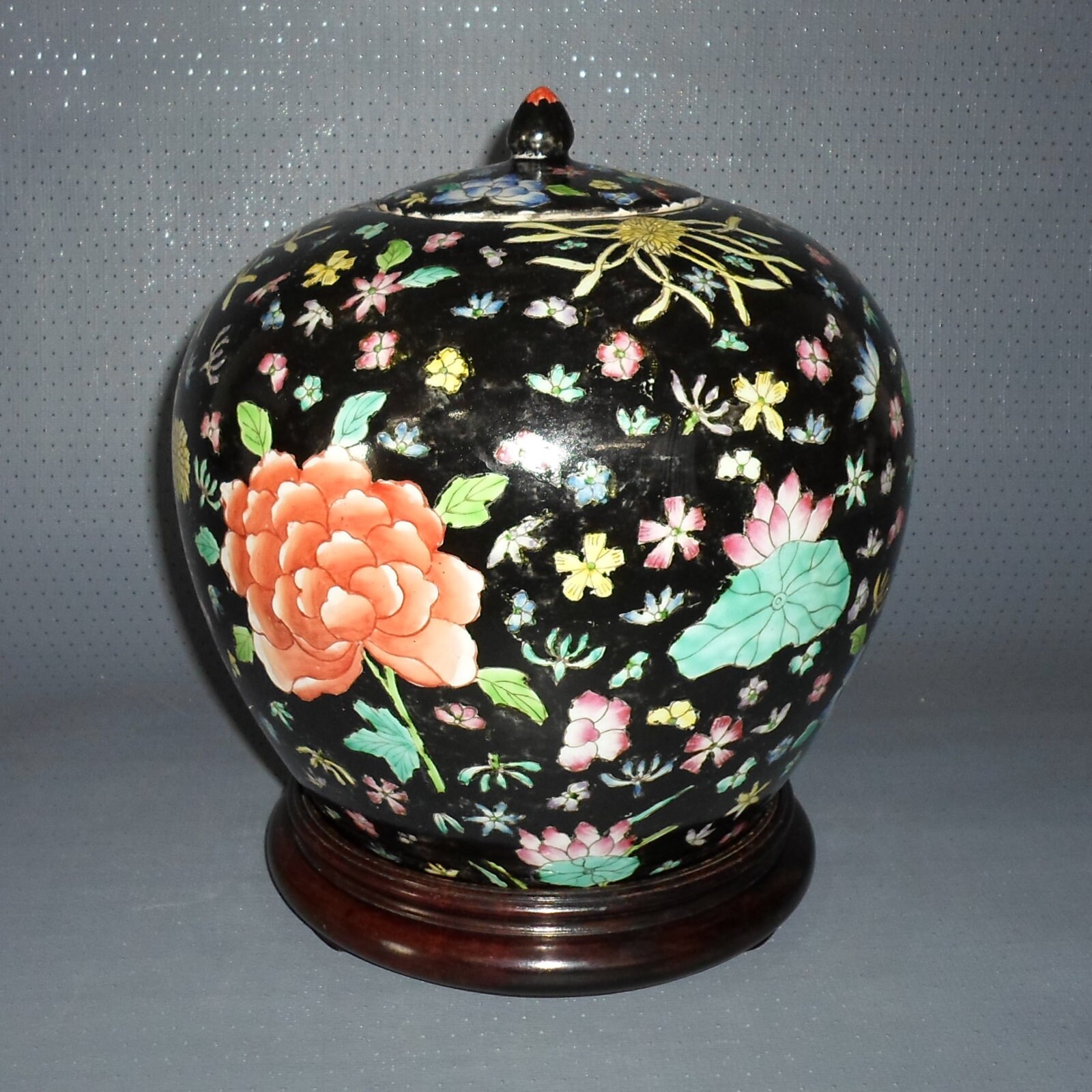 Vintage Large Ceramic Ball Lid Vase on a Wooden Plate Lid Etsy
