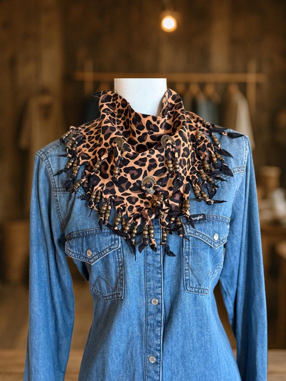 Beaded Western Bandana Scarf | Vintage Style Cowboy Conchos