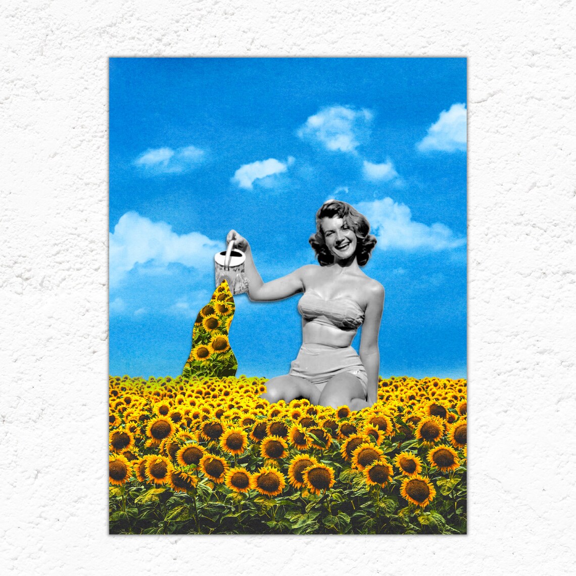 Sunflower Collage Artwork Vintage Collage Wall Art Etsy