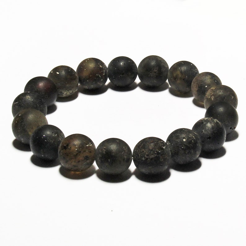 Amber Bracelet Men Amber Bracelet Amber Bracelet Adult Unpolished Amber Black Gray Amber Genuine Amber Round Amber beads 11mm Amber Bracelet