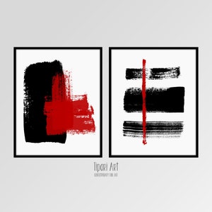 Black & Red Art Print Set of Two, Contemporary Abstract Painting, Large Wall Art, Living Room Art, Modern Art, Bedroom Decor, Canvas Prints