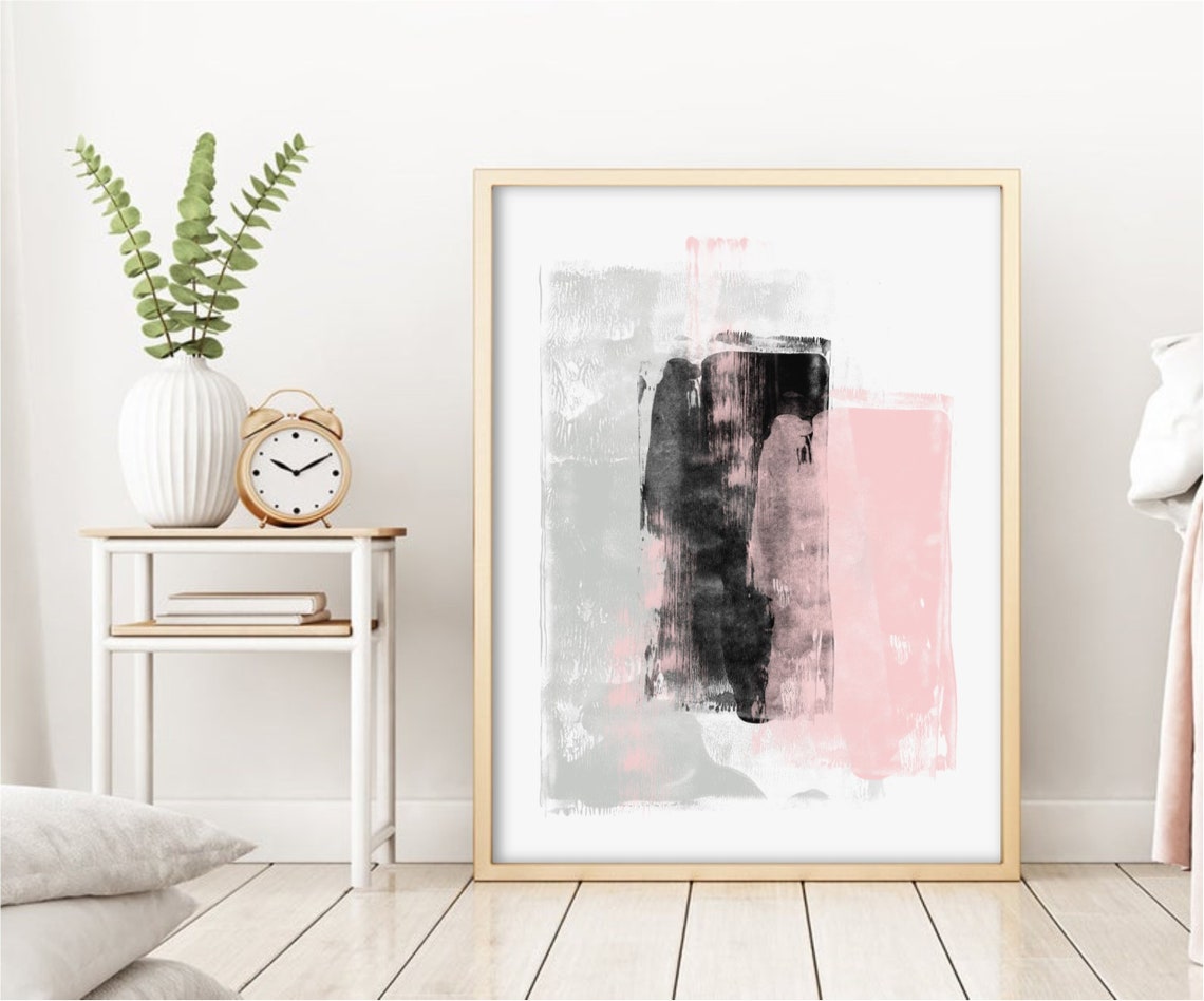 Pink Black Gray Abstract Art Print Contemporary Abstract Etsy