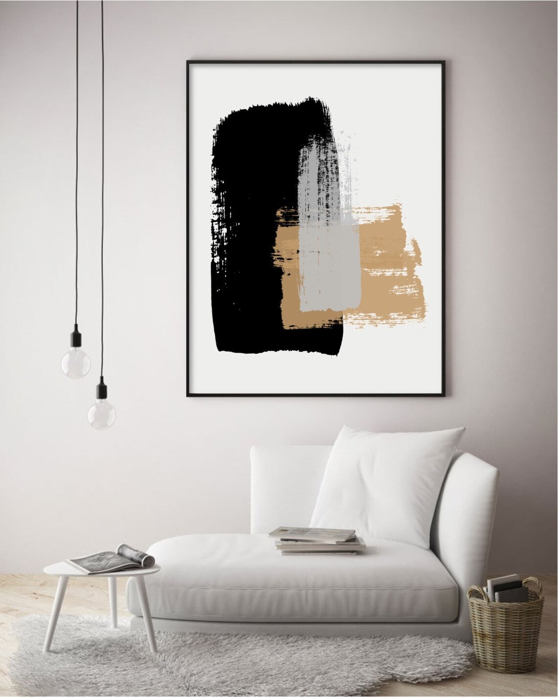 Black Beige Gray Abstract Art, Contemporary Neutral Painting, Living ...