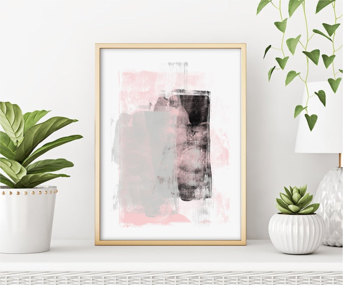 Pink Black Gray Abstract Art Print, Contemporary Abstract Painting