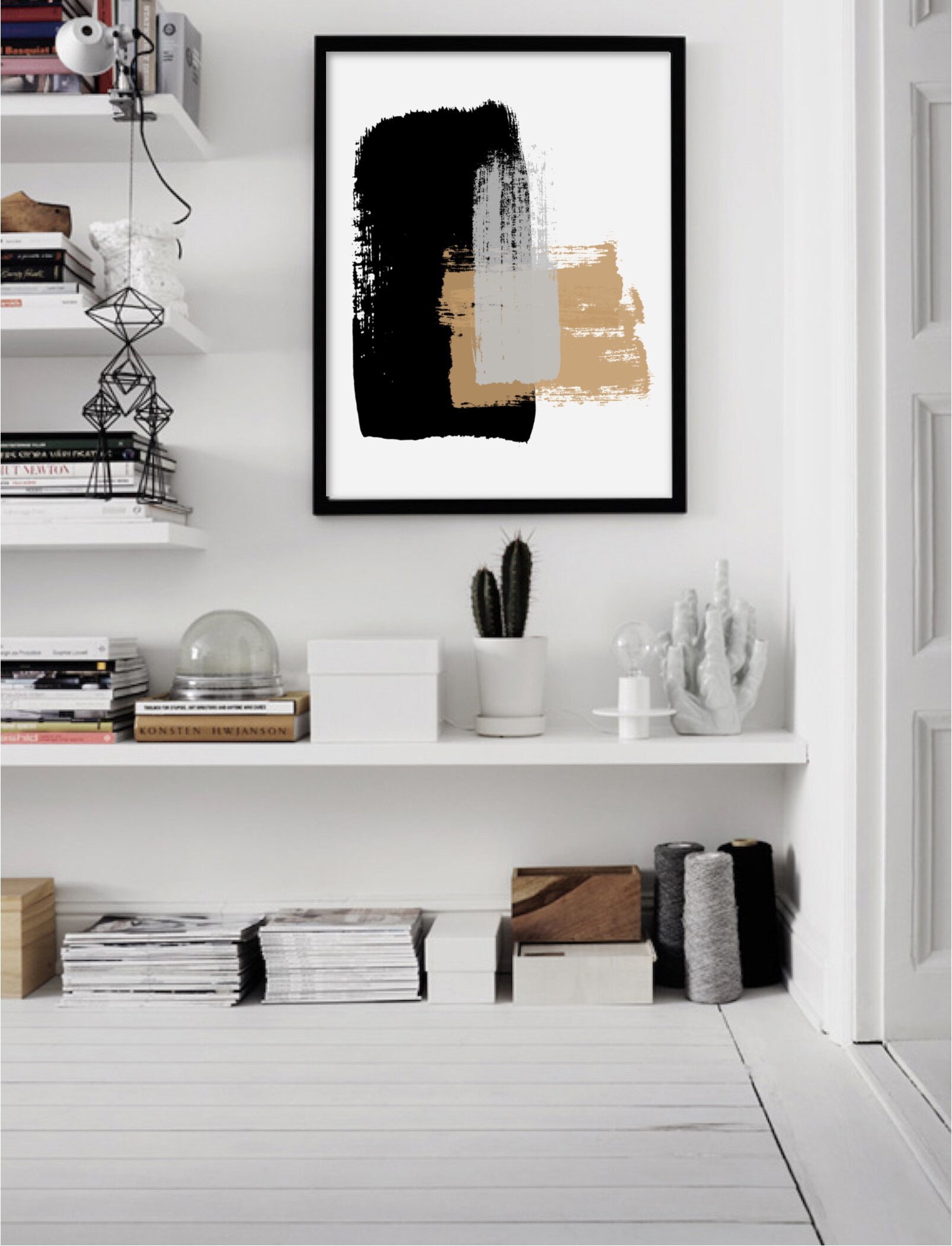 Black Beige Gray Abstract Art, Contemporary Neutral Painting, Living ...