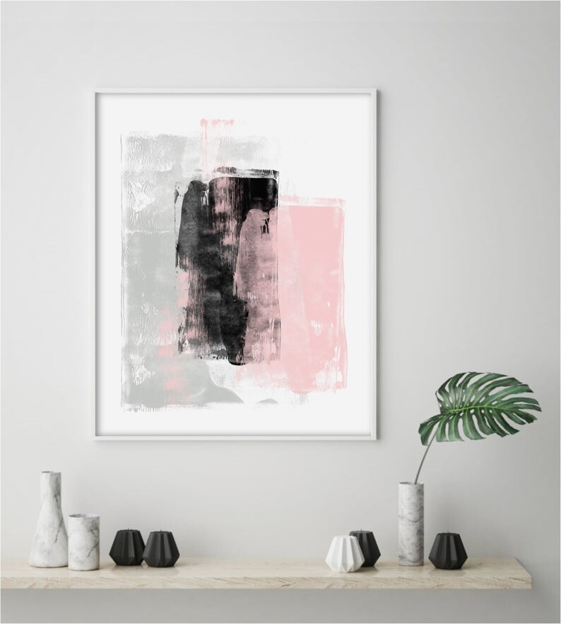 Pink Black Gray Abstract Art Print Contemporary Abstract Etsy