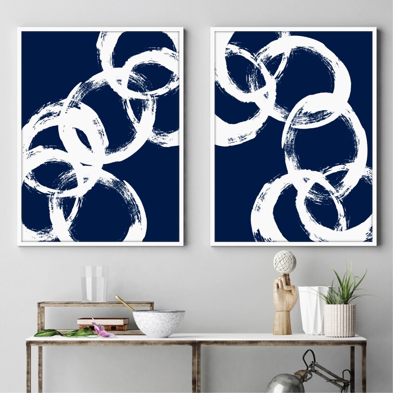 Blue Navy Art Print Set of 2 Abstract Prints Abstract Etsy