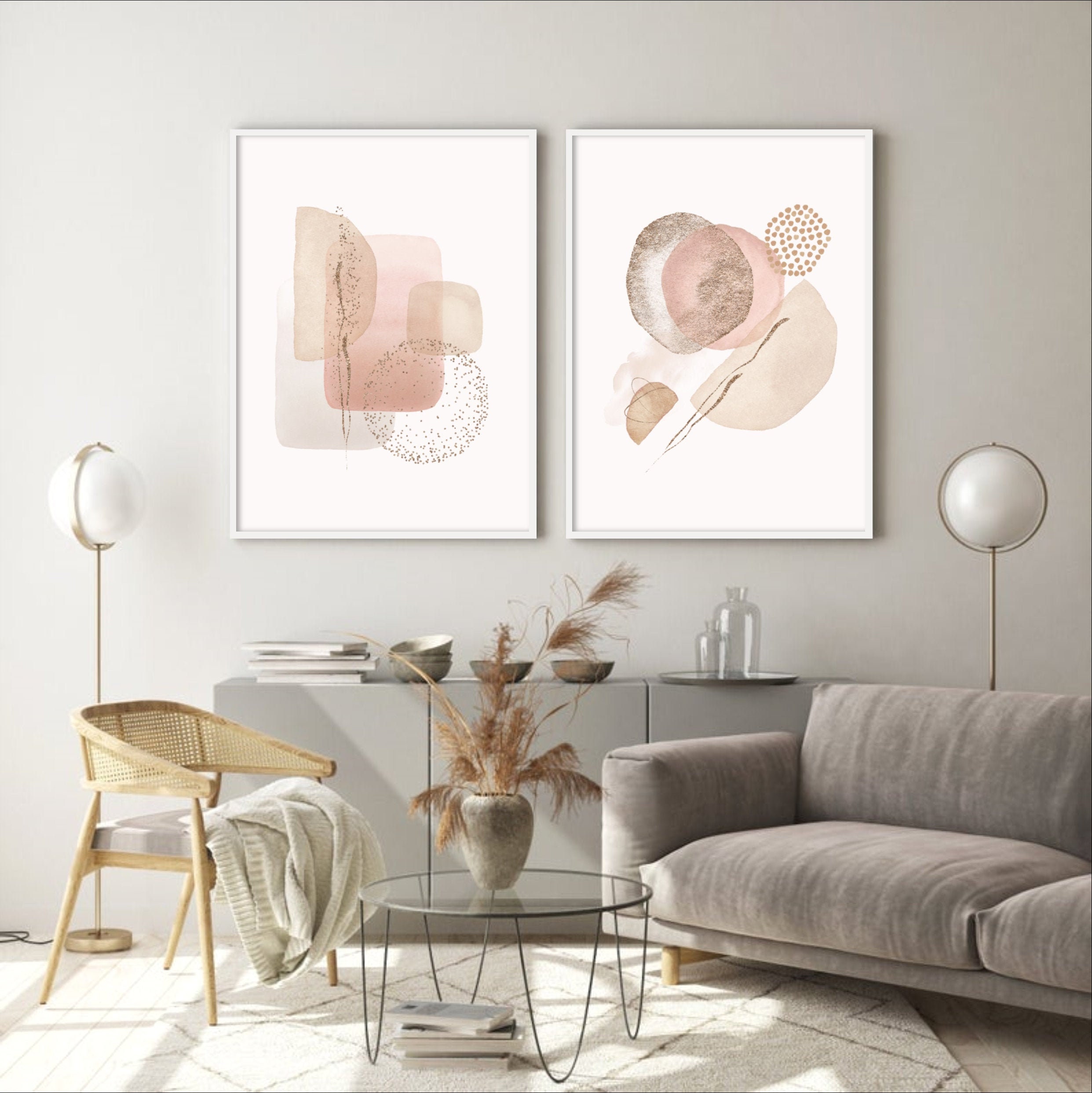 Neutral Beige Abstract Wall Art Set 2, Modern Painting, Watercolor Art Print, Living Room Décor