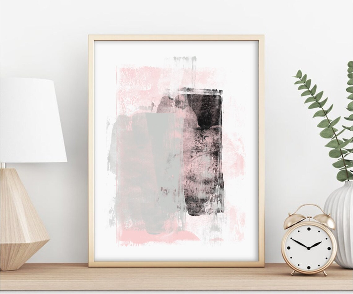 Pink Black Gray Abstract Art Print, Contemporary Abstract Painting