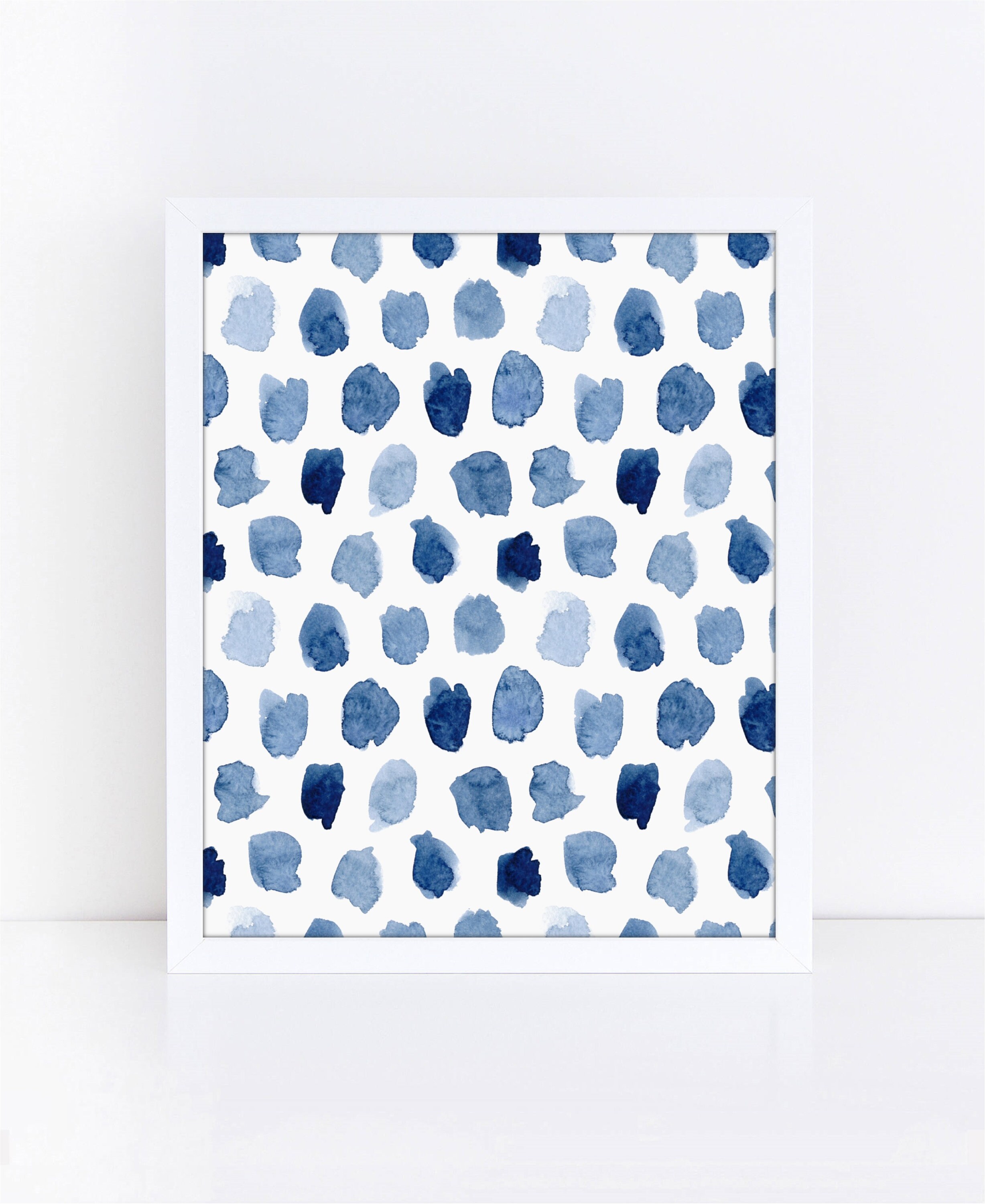 Blue Watercolor Wall Art Print, Brushstroke Abstract Painting, Navy