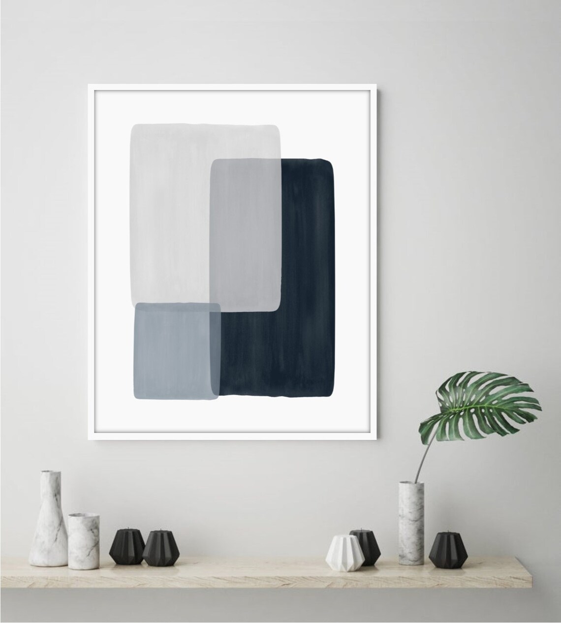Navy Blue Gray Abstract Art, Contemporary Modern Watercolor Painting ...