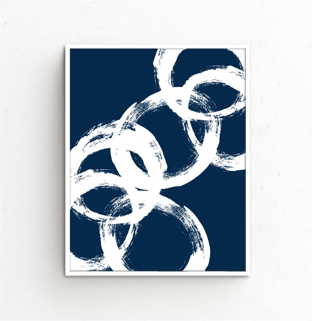 Blue Navy Wall Art Print Abstract Painting Circles Etsy