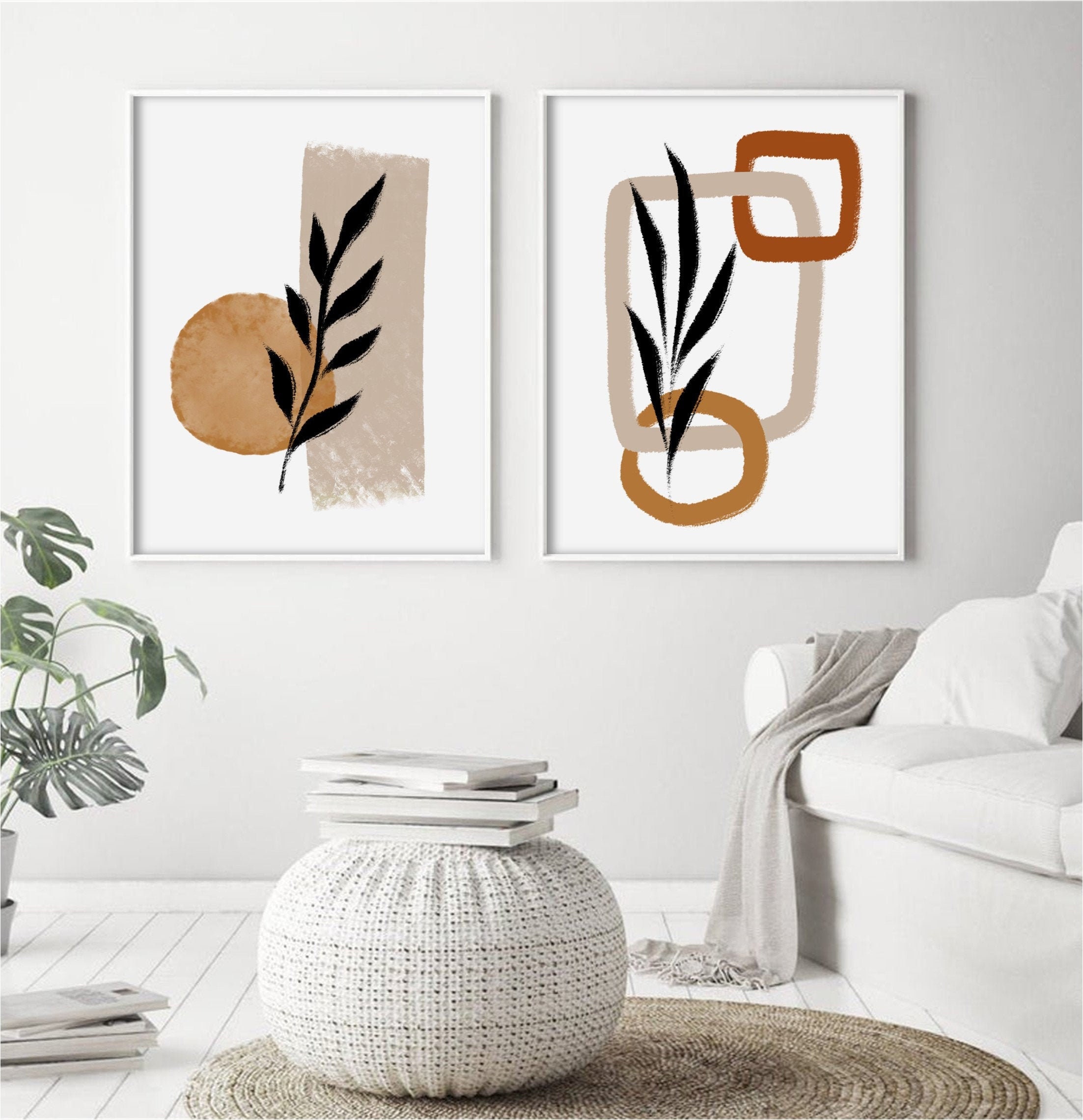 Boho Salie Groene Planten Abstracte Geometrische Wall Art Canvas Schilderij Nordic Posters En Prints Muur Foto Voor Woondecoratie 30x40cm-3Stuks Frameloos