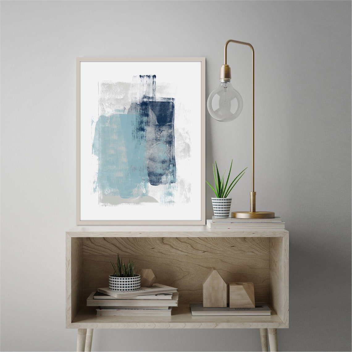 Blue Gray Art Abstract Painting Coastal Wall Art Living Etsy