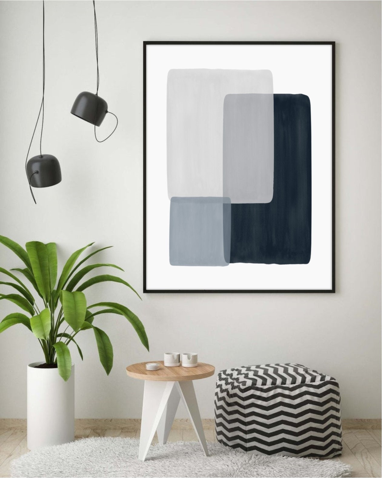 Navy Blue Gray Abstract Art, Contemporary Modern Watercolor Painting ...