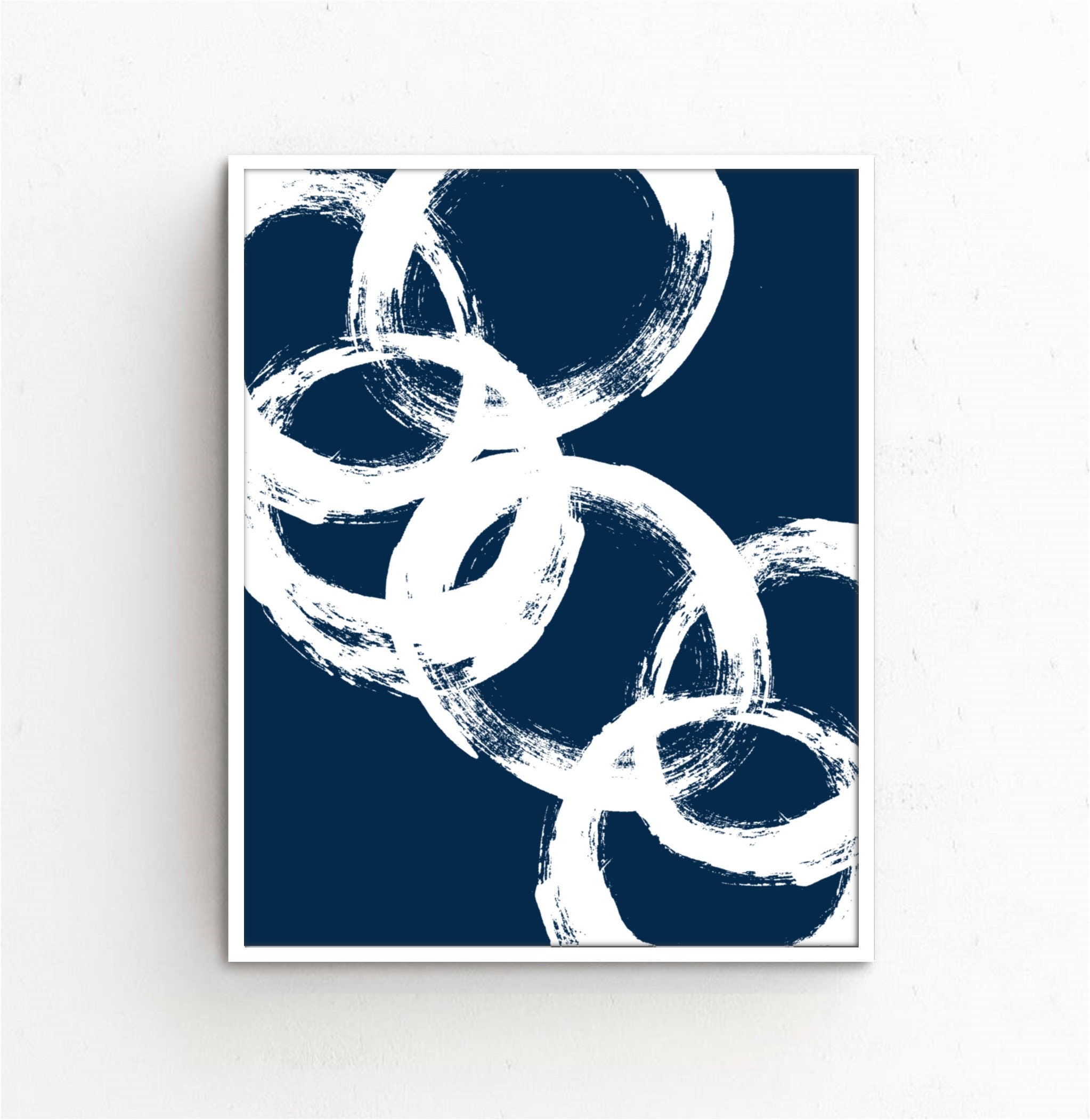 Blue Navy Wall Art Print, Abstract Painting, Circles Brushstroke Art