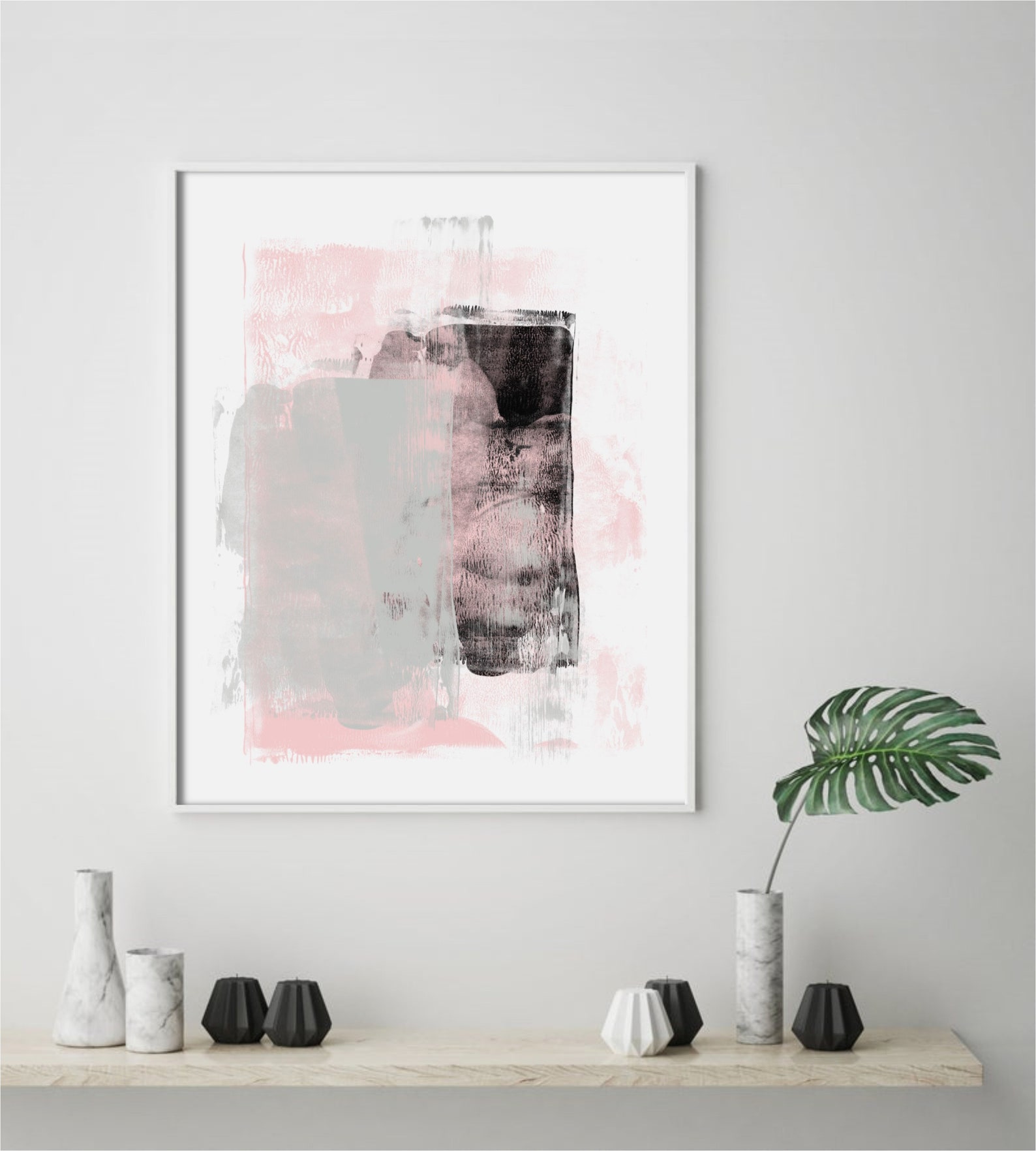 Pink Black Gray Abstract Art Print, Contemporary Abstract Painting
