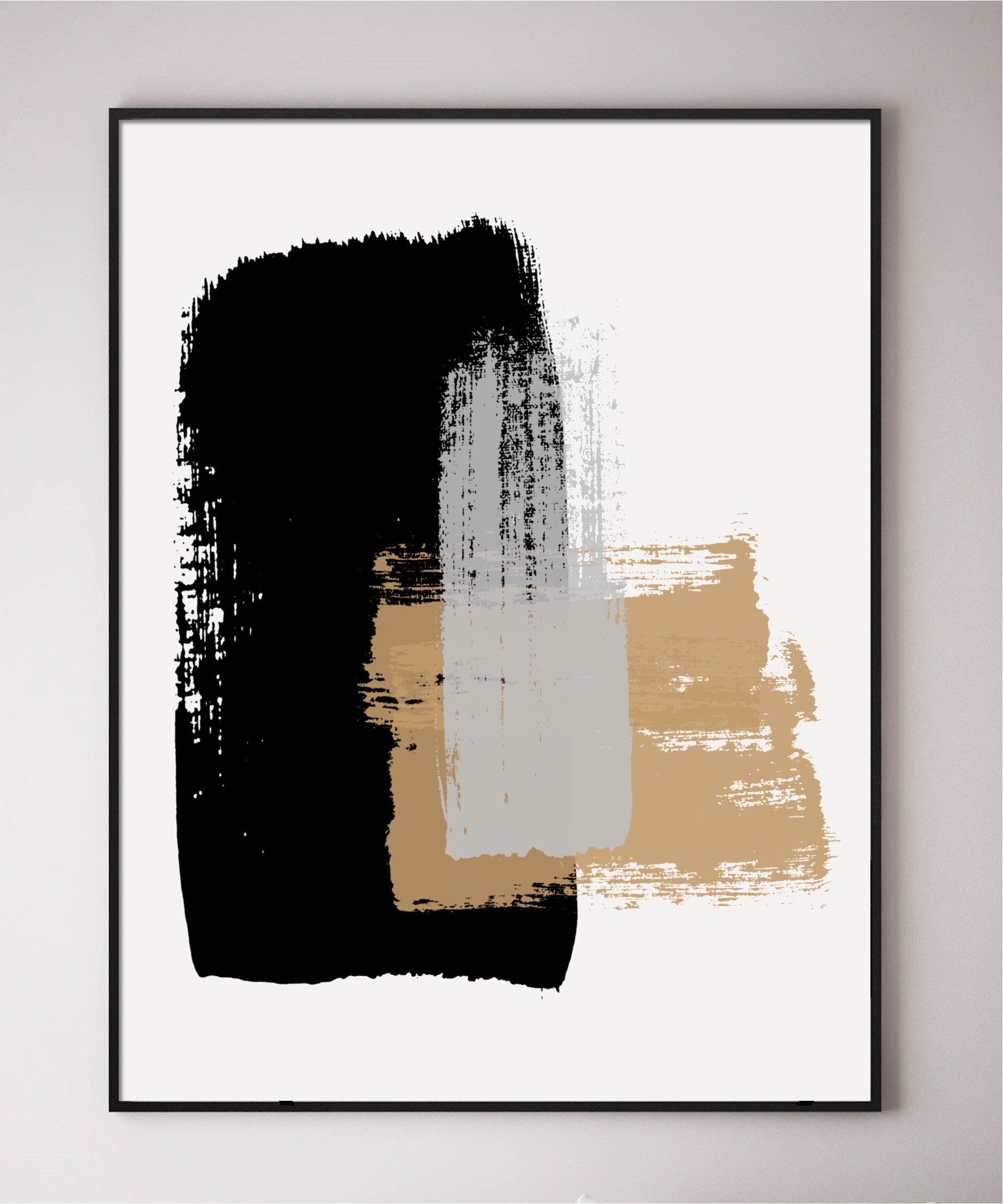 Black Beige Gray Abstract Art, Contemporary Neutral Painting, Living ...