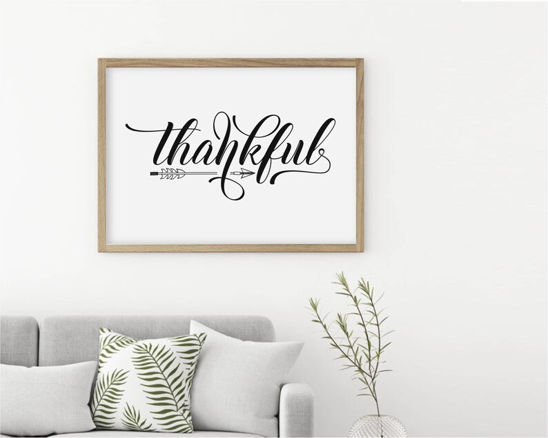 Thankful Print Large Modern Farmhouse Rustic Thanks Sign Fall Decor Living Room Wall Art Dining Room Sign Canvas Thankful Wall Decor
