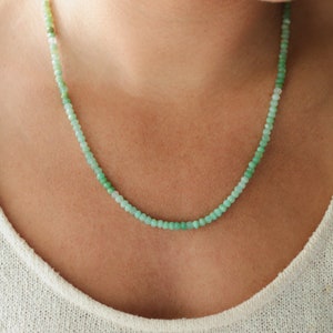 Unique OMBRE Chrysoprase beaded necklace | happy Chrysoprase jewelry | green gemstone beaded necklace green | AAA chrysoprase