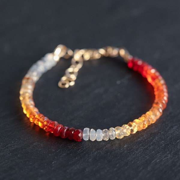 AAAA+ Mexican Fire Opal Bracelet, orange and red fire opal beaded, genuine fire opal jewelry, natural opal bracelet | orange red opal