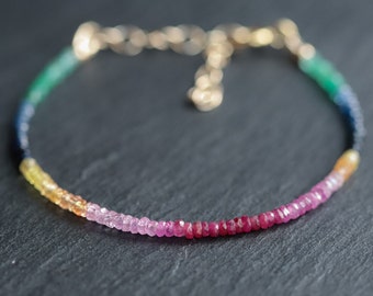 Multi Sapphire Bracelet-Ruby Emerald Gemstone Bracelet-Precious Bracelet-Multi Bracelet-Gemstone Jewelry-Yellow Sapphire