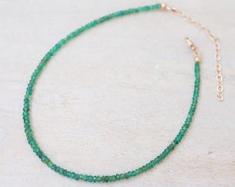 Zambian Emerald Anklet, Genuine Natural Emerald Gemstone Anklet, Solid 14K Gold, Dainty Green Gemstone Jewelry, Handmade in Canada