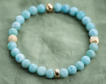 AAAA+ Blue larimar gemstone stretch women's bracelet 6mm, blue larimar for emotional balance, boho chic beach jewelry | larimar 6mm women's
