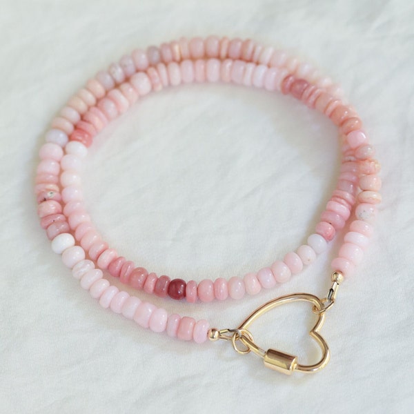 Candy Pink Opal necklace | large pink opal  beaded necklace, pink opal choker, pink opal jewelry, October Birthstone, pink gemstone