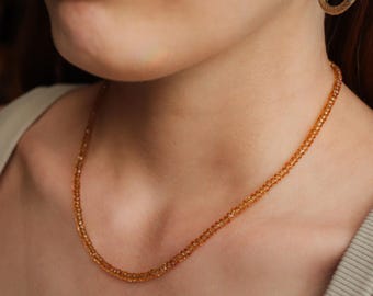 14K GOLD genuine citrine necklace | 100% genuine natural citrine beaded necklace [ENCP1062] | dainty beaded natural citrine necklace