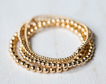 Gold Filled Beaded Ball Bracelet, 2mm, 3mm, 4mm, 5mm, 14k Yellow Gold Filled Layering Jewelry, Stacking Stretch Bracelets #0010