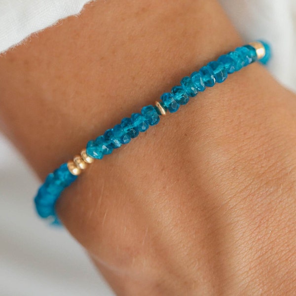 Bracelet en apatite de Zambie AAAA+ | bracelet en apatite bleue, bracelet en apatite bracelet en perles d'apatite bleue | bracelet doré en apatite | apatite dorée