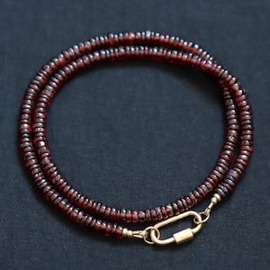 Garnet Beaded Necklace | Women&#39;s garnet necklace | Deep Red Garnet, [ENGP1144] Smooth rondel garnet, genuine garnet | January birthstone