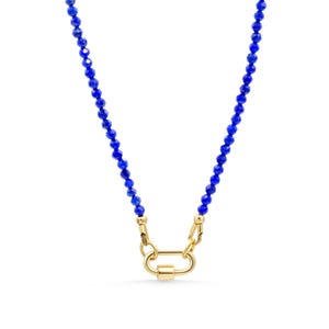 Lapis lazuli necklace | lapis carabiner | gold lapis lazuli | beaded lapis necklace, Beaded gemstone jewelry | Lapis Lazuli