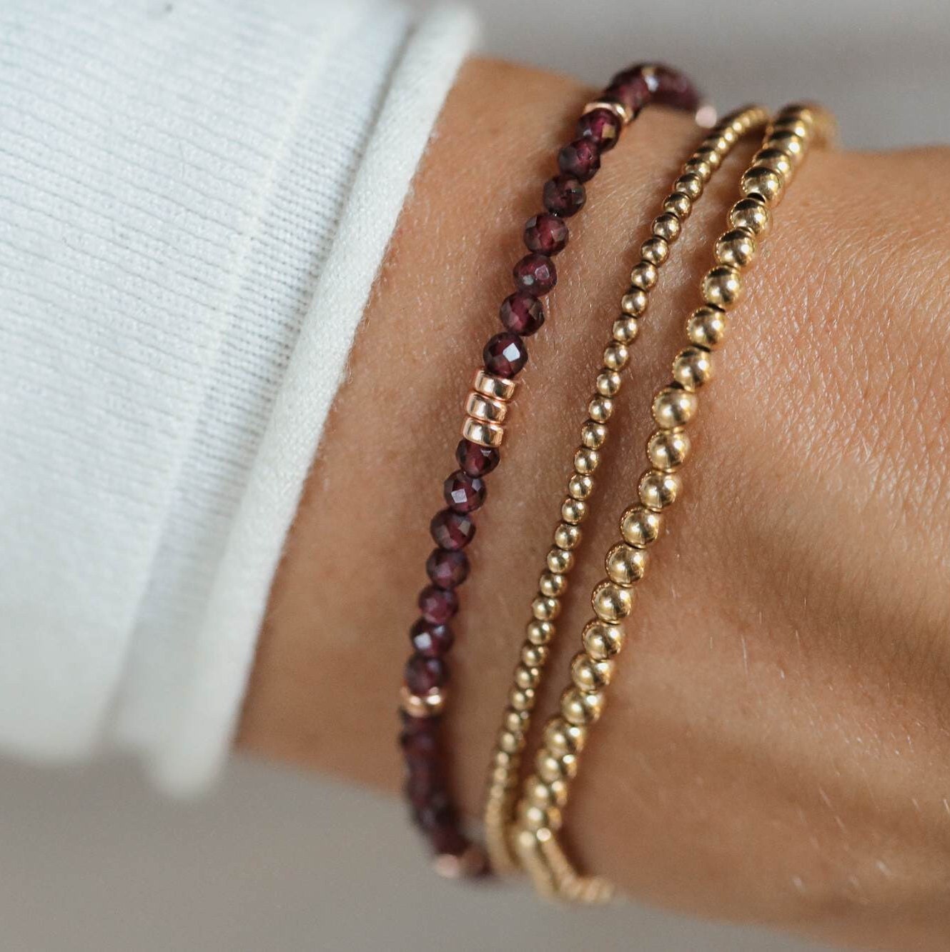 Genuine Garnet Bracelet, 14K Gold Filled Bracelet, Delicate