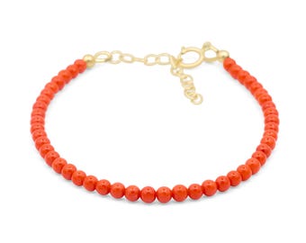Italian Red Coral Bracelet • Genuine Coral Bracelet • Sterling Silver, 14K Gold Filled or Solid Gold • Handmade in Canada