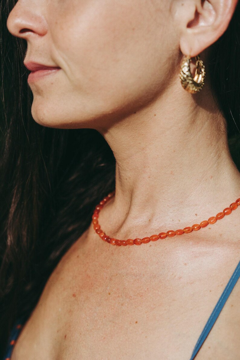 Carnelian beaded oval necklace | carnelian [ENCP1158] | AAAA+ carnelian jewelry | women's carnelian necklace image 2