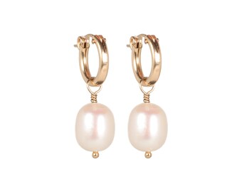Freshwater pearl gold earrings, pearl hoop earrings, genuine freshwater pearl earrings, gold hoops with pearls | pearl gold hoop