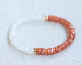 Sonnenstein Mondstein Armband | Echtes Sonnenstein Armband [EBSM1925] | Sonnenstein gold Armband | Sonnenstein Solarplexus-Chakra | Sonnenstein *bss