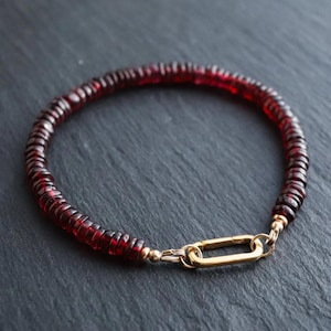 Garnet Bracelet, Delicate Garnet Rondel Stacking Bracelet, [EBGM1283] genuine garnet bracelets, Tiny Beads Garnet  | gold garnet *BS *G