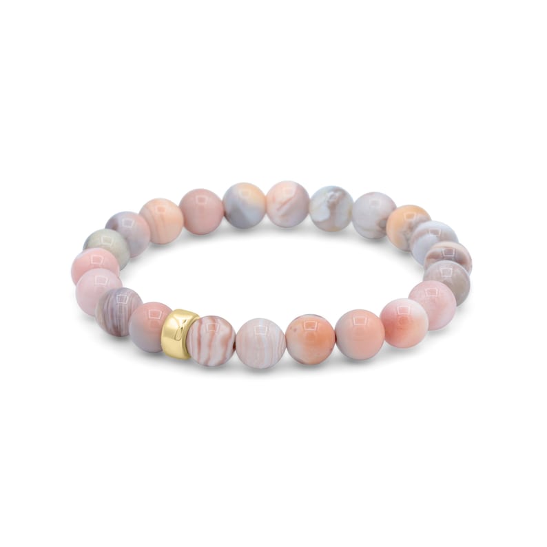 14K GOLD Pink Botswana Agate Bracelet [EBPM1479] Handmade 8mm Banded Pink Agate Beaded Gemstone Bracelet Stack Bracelet | Healing bracelet image 3