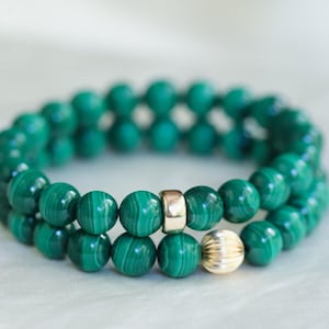 14K GOLD Malachite Bracelet 8mm, Natural Malachite Jewelry, [EBMM1037] Green Malachite Bracelet, Green Gemstone Bracelet Healing Stone