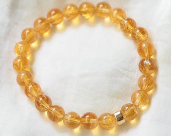 14K GOLD Natural Citrine 8mm, 14K solid gold, citrine bracelet AAAA | [EBCM2036] natural unheated citrine 8mm, genuine citrine bracelet