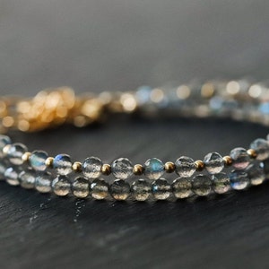 Labradorite Bracelet Beaded Grey Gemstone Stacking Jewelry - Etsy