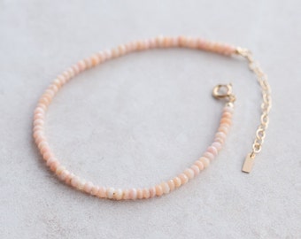 Pink opal anklet | Beaded Pink Opal ankle bracelet | women's gemstone anklet | delicate opal anklet | pearl anklet | freshwater #0350