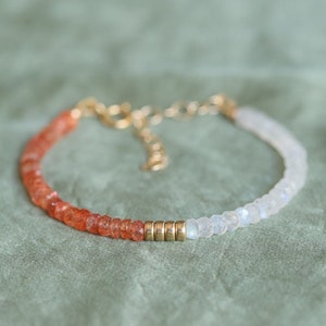 14K Moonstone Sunstone Gemstone Bracelet | sun moon jewelry | Moonstone gift [EBSP1141]| AAA sunstone bracelet | AAA moonstone jewelry