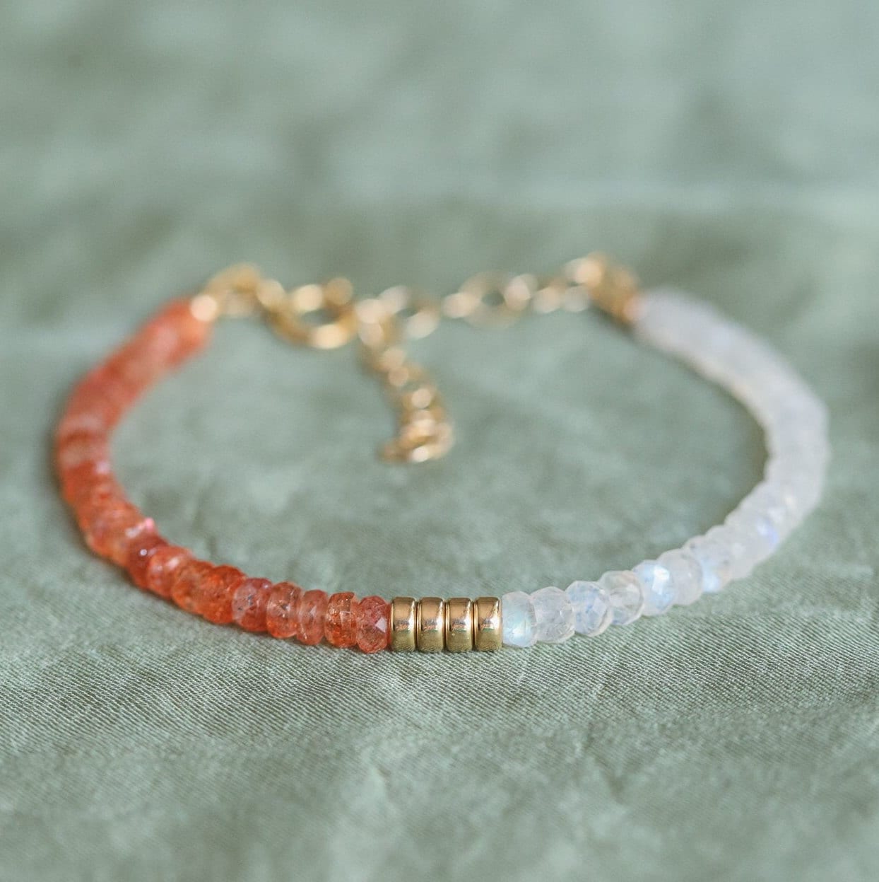 14K Moonstone Sunstone Gemstone Bracelet | Sun Moon Jewelry