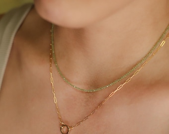 14K GOLD Peridot necklace - beaded peridot necklace, green gemstone, [ENPM1843] peridot jewelry, August birthstone, 16 year anniversary