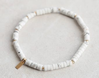 Howlite heishi bracelet | beauty howlite bracelet | genuine howlite gold filled | women&#39;s howlite bracelet | natural holwite jewelry k11
